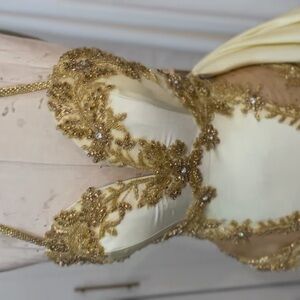 Elegant Gold Embellished Cream Dress